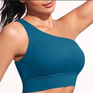 NWT HOLIPICK Teal One Shoulder Longline Crop Top Sports Bra Bikini Top? Medium
